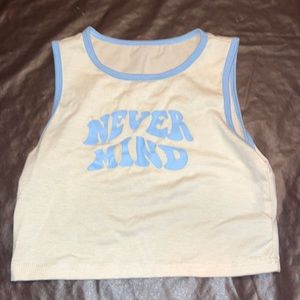 Tan and blue high neck crop top